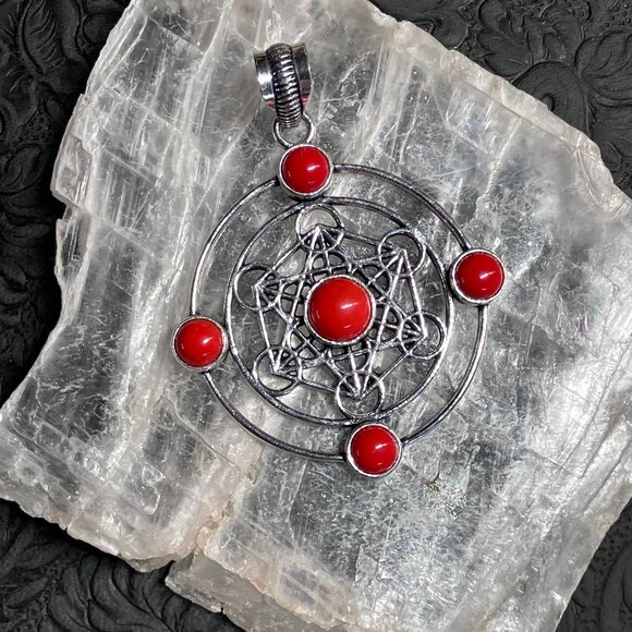 Red Metratrons Cube Sacred Geometry Pendant Stone Crystal Jewelry - Picture 6 of 6
